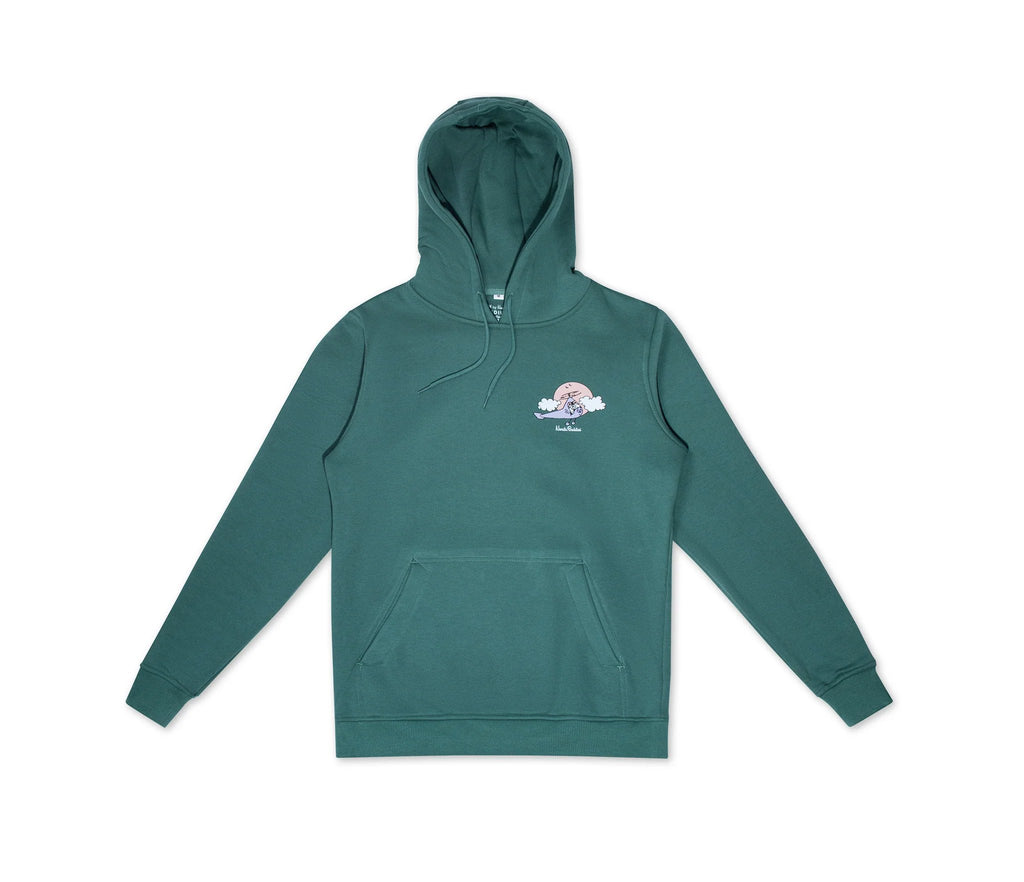 6. Studio shot of green Moomin by NordicBuddies hoodie showing front design