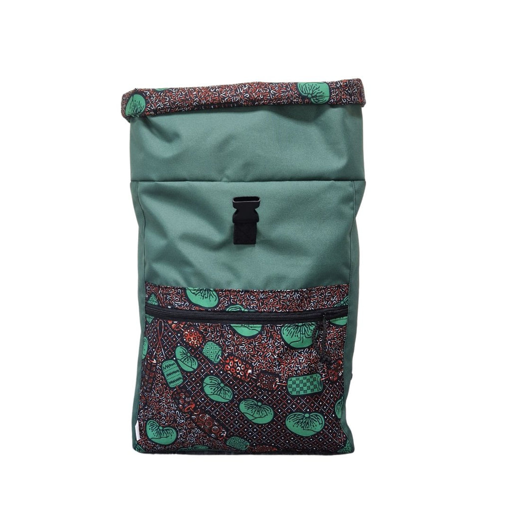 2. Drinbags WHO LET THE BEANS OUT waterproof backpack in black with floral patterned front pocket, studio shot