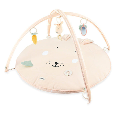 3. Trixie Baby Mrs. Rabbit activity play mat with arches and hanging toys in studio setting