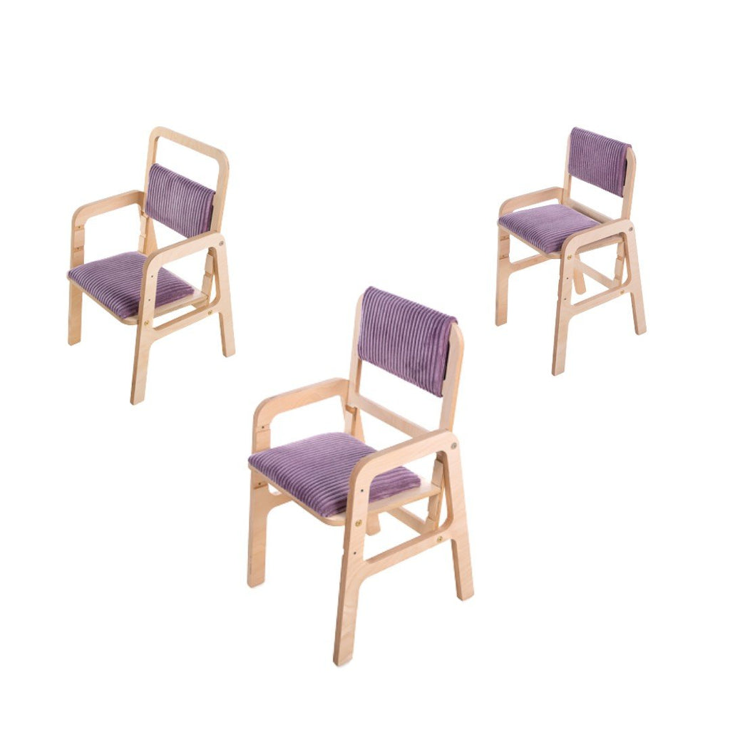 4. Flat lay of three adjustable children's chairs in cannon pink, showcasing different height settings