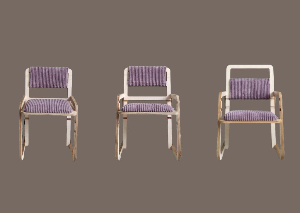 23. Luula Julle chair in cannon pink with armrests, designed for comfort