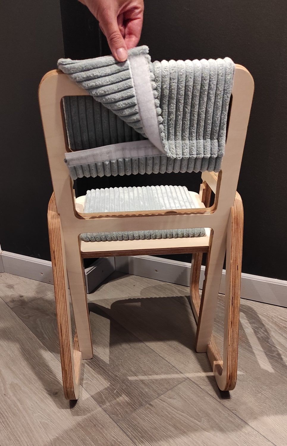 3. Back view of chair with removable soft backrest in mint green