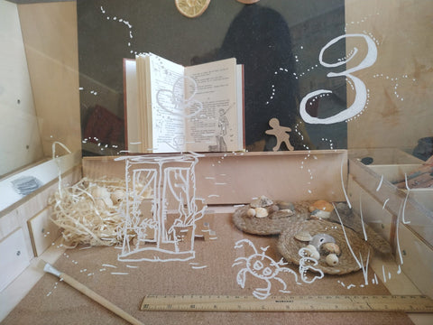 5. Detail of Luula Julle table with chalkboard and acrylic board, highlighting versatile surfaces