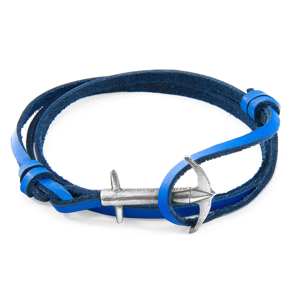 2. Studio image of ANCHOR & CREW royal blue leather bracelet with silver anchor
