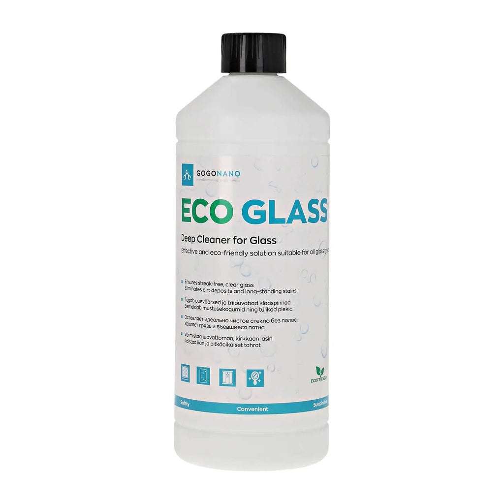 2. GoGoNano EcoGlass window cleaner bottle with label details on white background