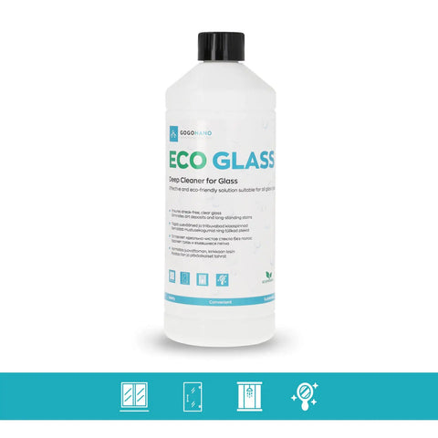 2. GoGoNano EcoGlass cleaner bottle with icons on white background