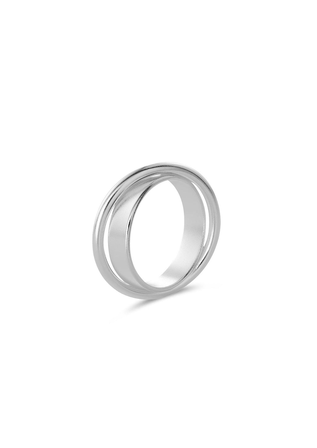 5. Side view of NO MORE Andromeda Ring in sterling silver, highlighting its smooth finish and design