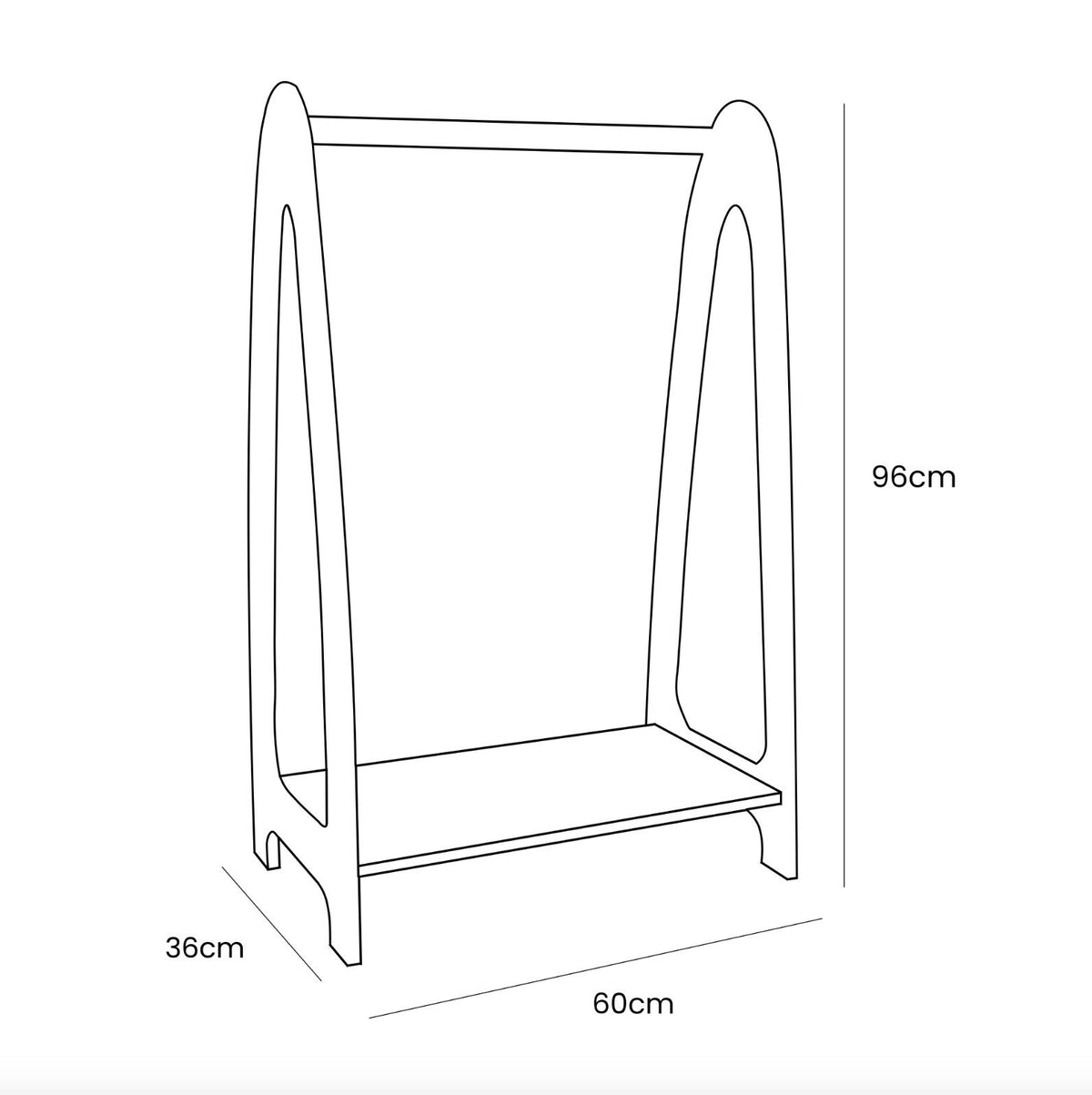 5. Size chart for MeowBaby arched clothing rack showing dimensions in centimeters