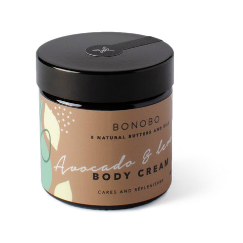 3. BONOBO Avocado and Lemon Body Cream jar with label details, studio shot