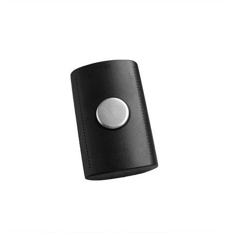 2. Black remote control for Ezimoov LED car mirror with central silver button on white background