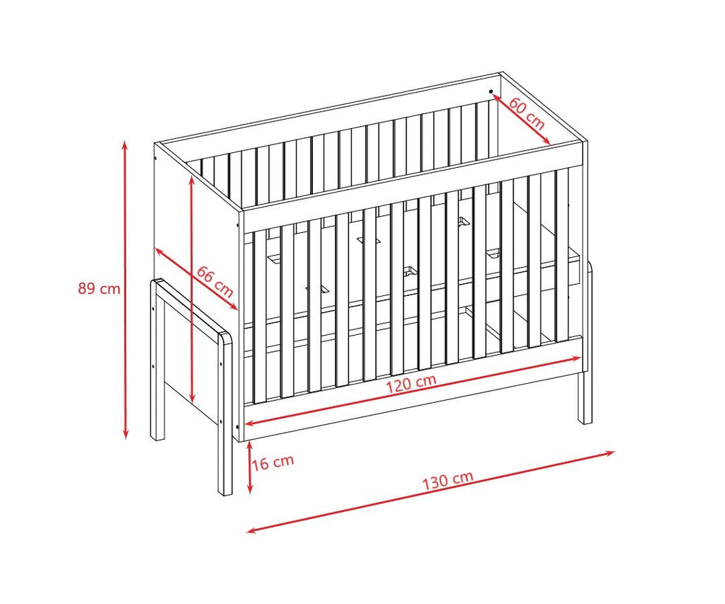 4. Size chart for Victor baby crib showing dimensions and measurements