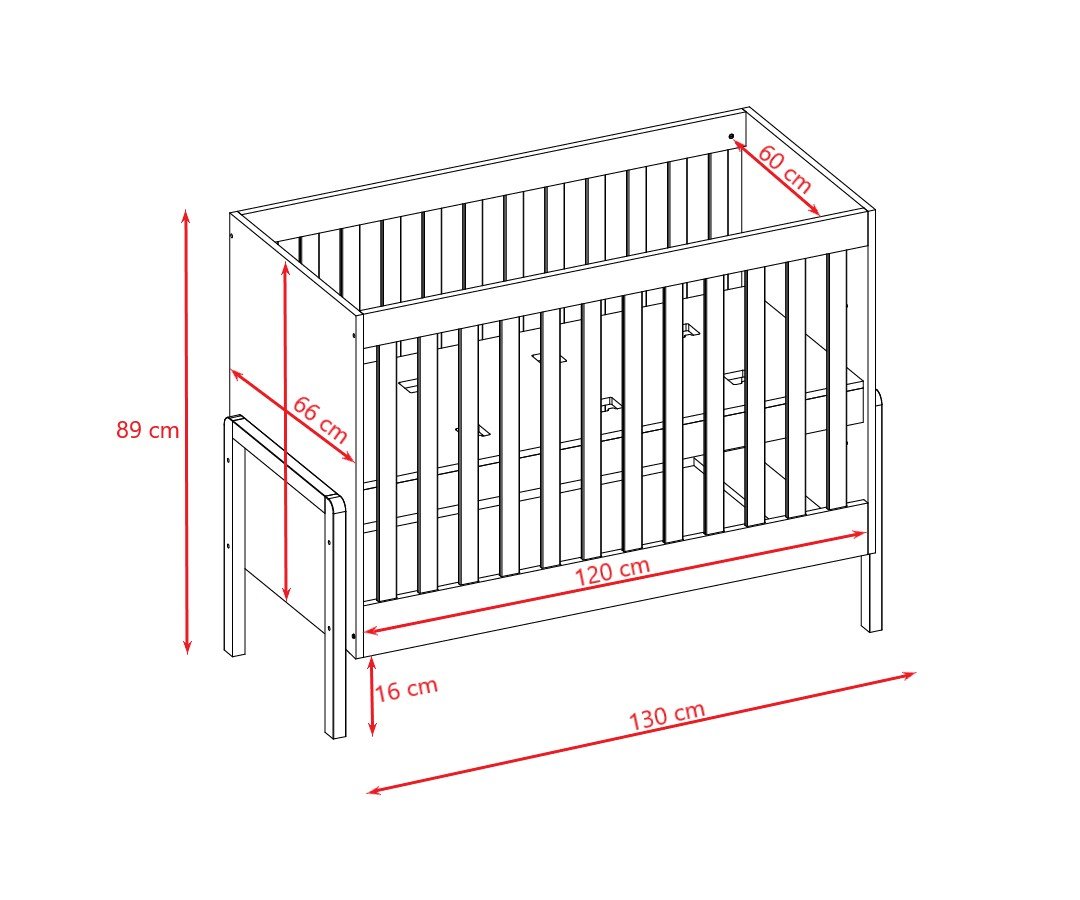 4. Size chart for Victor baby crib showing dimensions and measurements