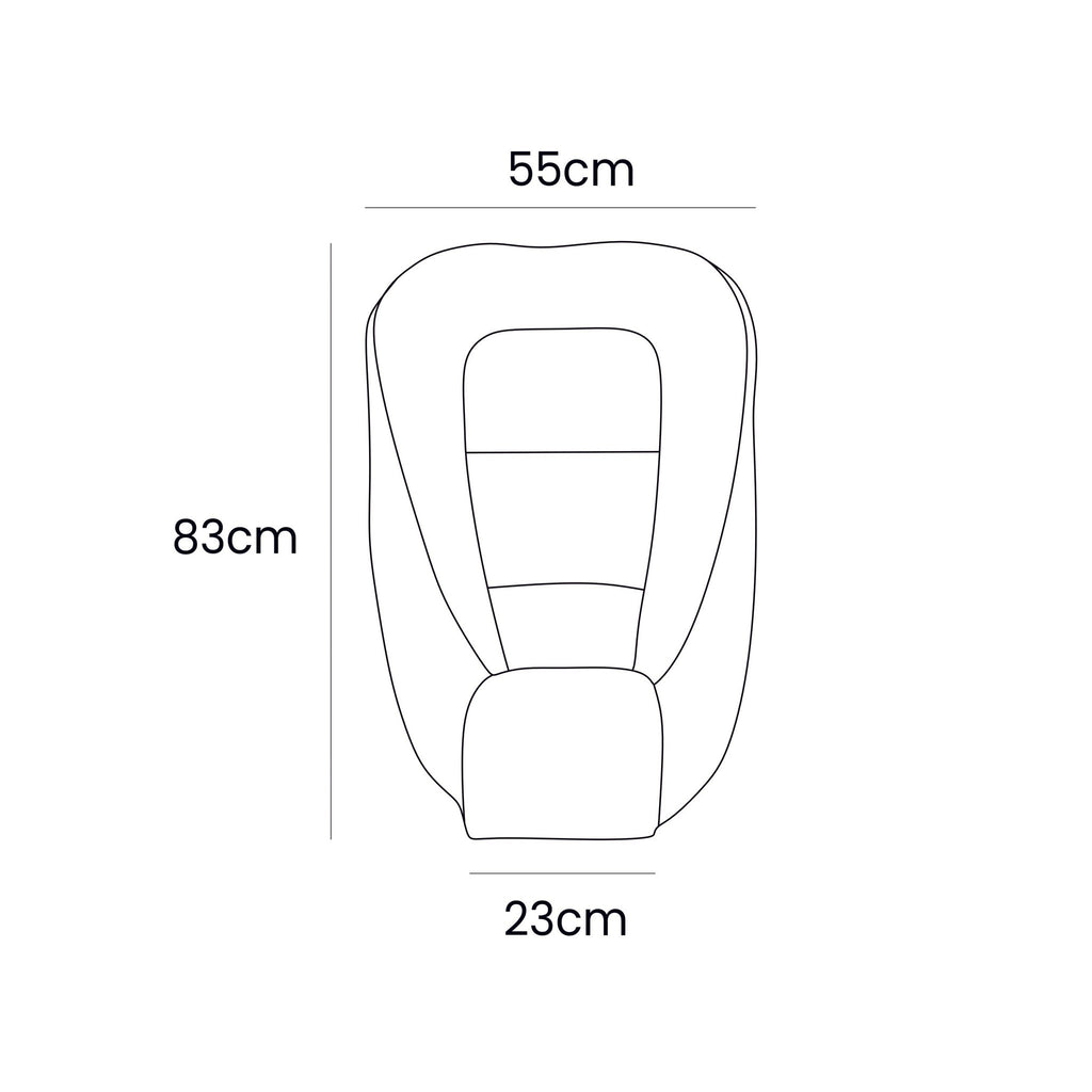 6. Size chart for baby nest showing dimensions 55cm by 83cm by 23cm