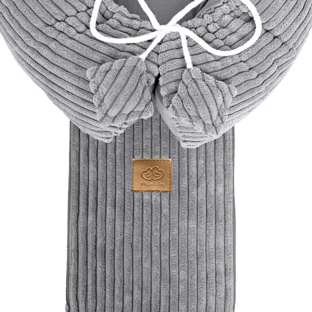 5. Close-up of grey MeowBaby baby nest showing ribbed texture and logo patch