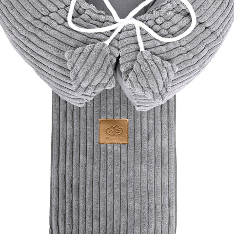 5. Close-up of grey MeowBaby baby nest showing ribbed texture and logo patch