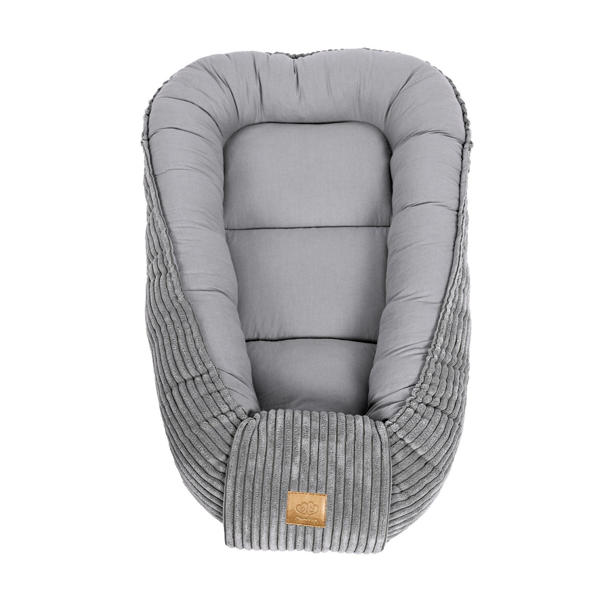 2. Top view of grey MeowBaby baby nest with ribbed fabric and cushioned edges