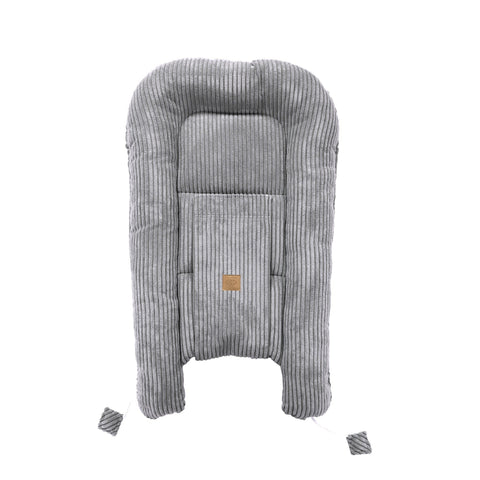 4. Back view of grey MeowBaby baby nest with ribbed fabric and cushioned design