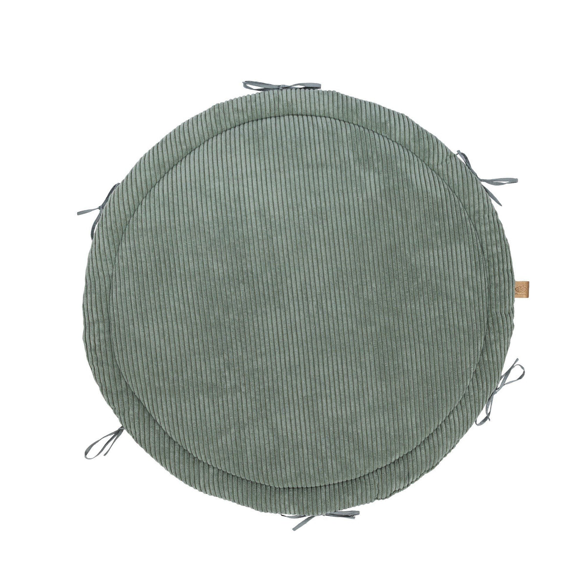 2. Olive green ribbed corduroy play mat with ties, shown from above