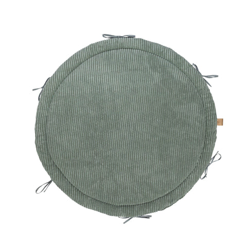 2. Olive green ribbed corduroy play mat with ties, shown from above