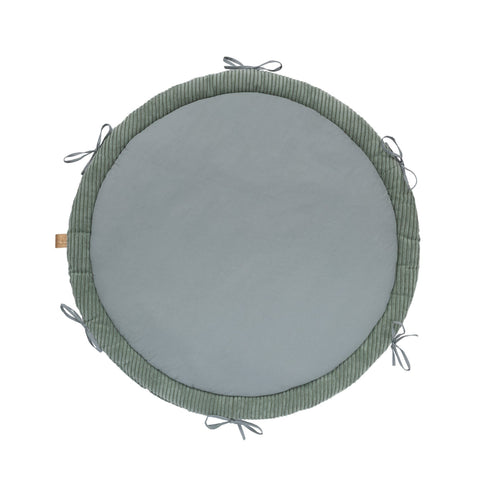 3. Olive green baby play mat with ribbed corduroy edge and ties, top view