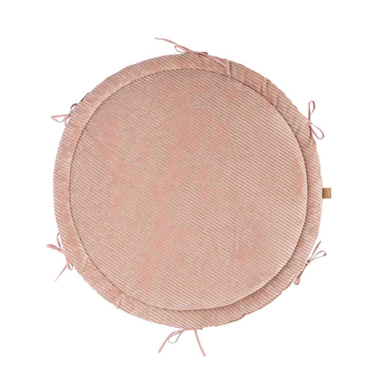 2. Powder pink ribbed corduroy play mat with tied edges, shown from top view