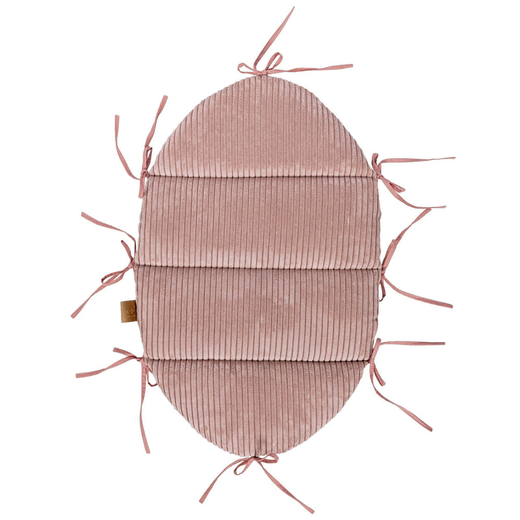 2. Powder pink corduroy mat with fabric ties, part of baby nest set