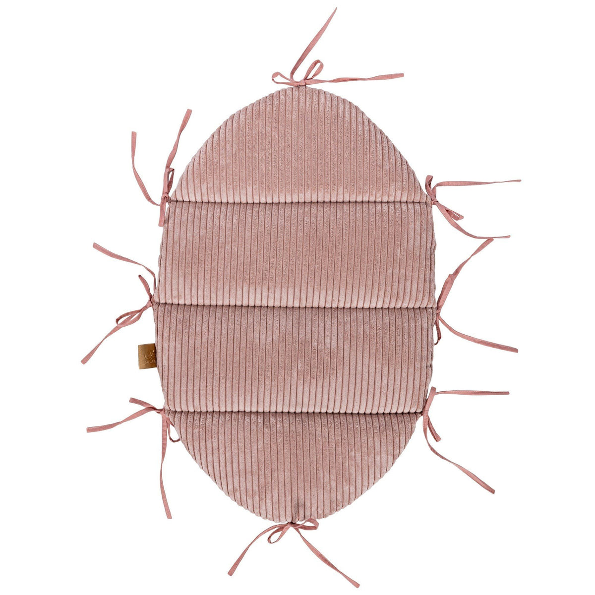 2. Powder pink corduroy mat with fabric ties, part of baby nest set