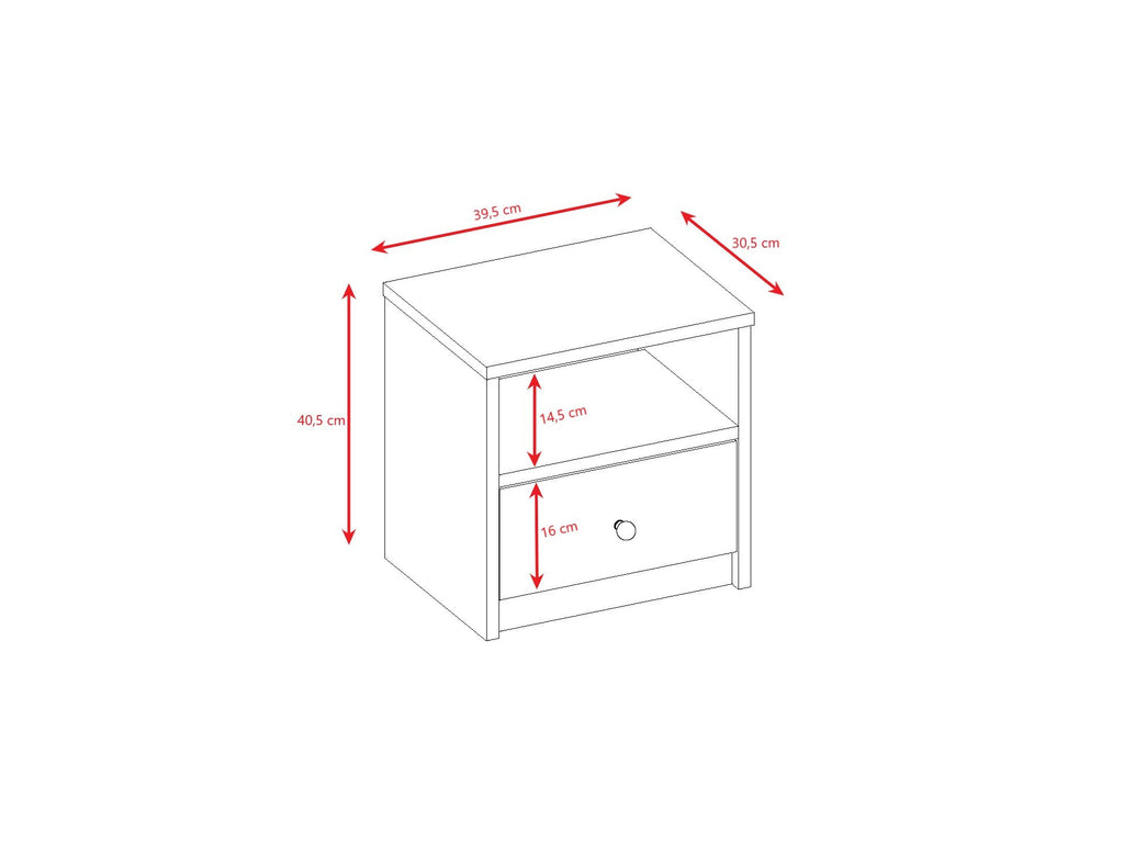 6. Size chart for Babydreams bedside table showing dimensions in centimeters