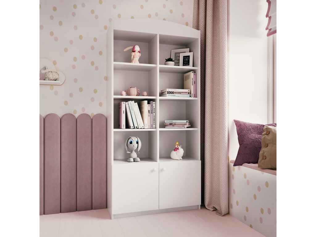1. White Babydreams double shelf in a child's room with toys and books
