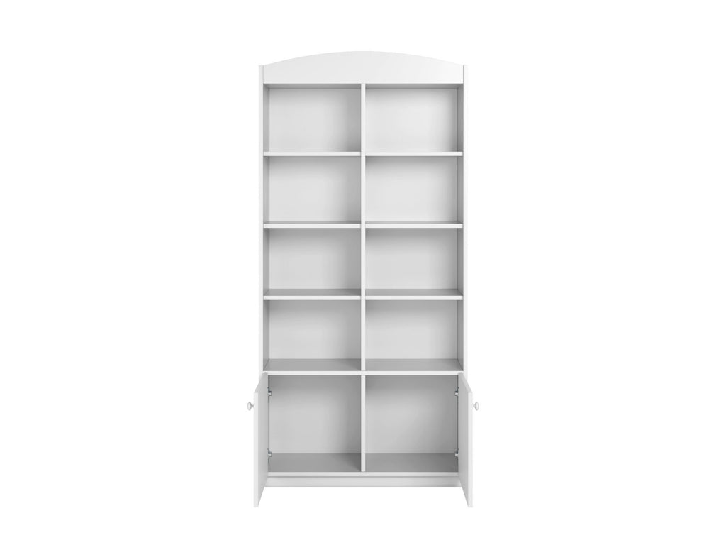 3. White Babydreams double shelf with open doors showing interior storage