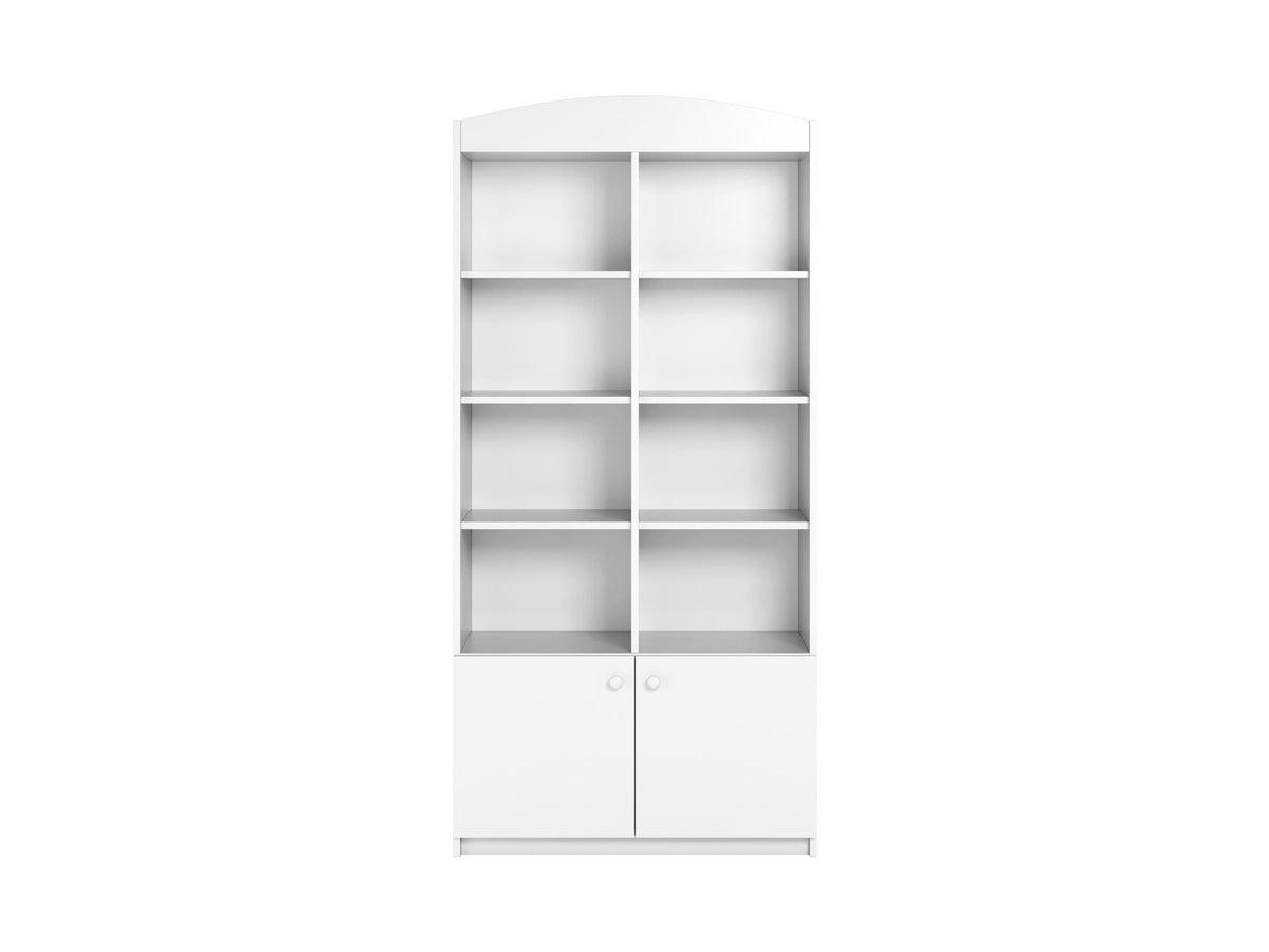 2. White Babydreams double shelf with open and closed shelving, studio shot