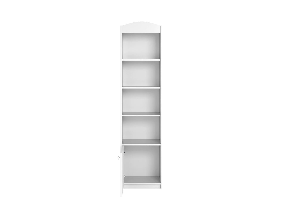 11. Front view of Babydreams single shelf in white with open and closed shelves, shown on a white background