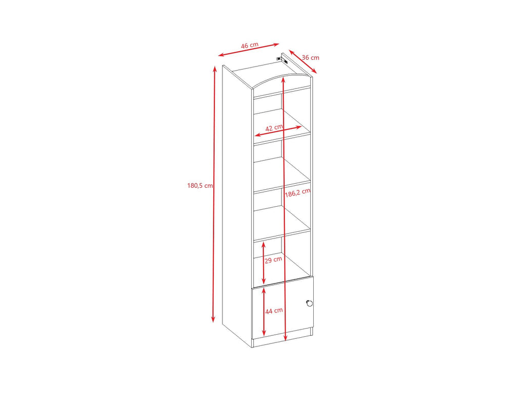 9. Size chart for Babydreams single shelf showing dimensions and shelf measurements in centimeters