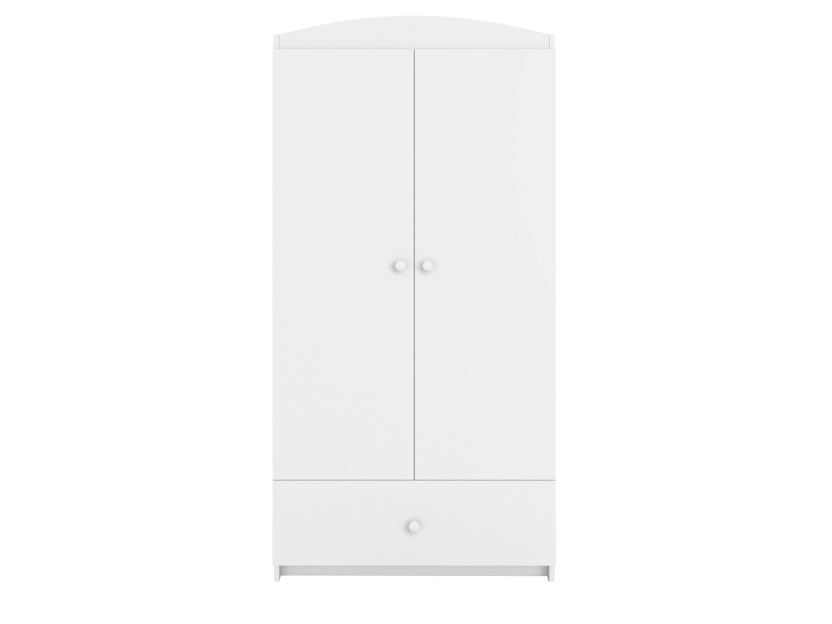 2. White Babydreams wardrobe with two doors and a drawer, studio shot