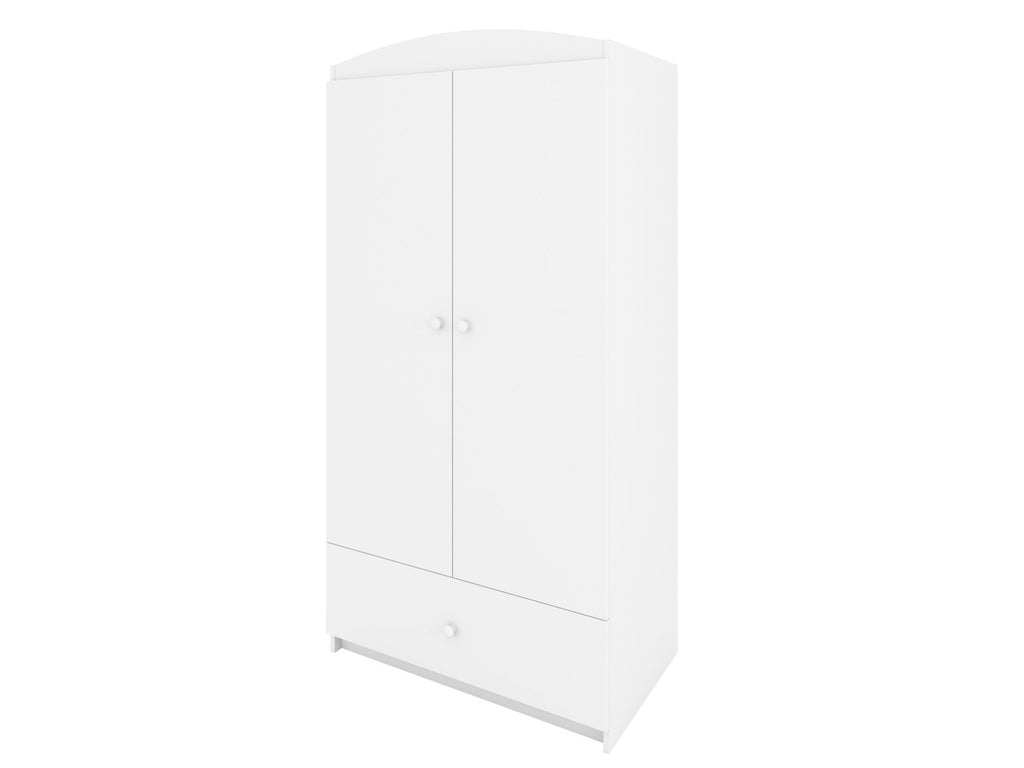 9. Angled view of white Babydreams wardrobe with two doors and a drawer