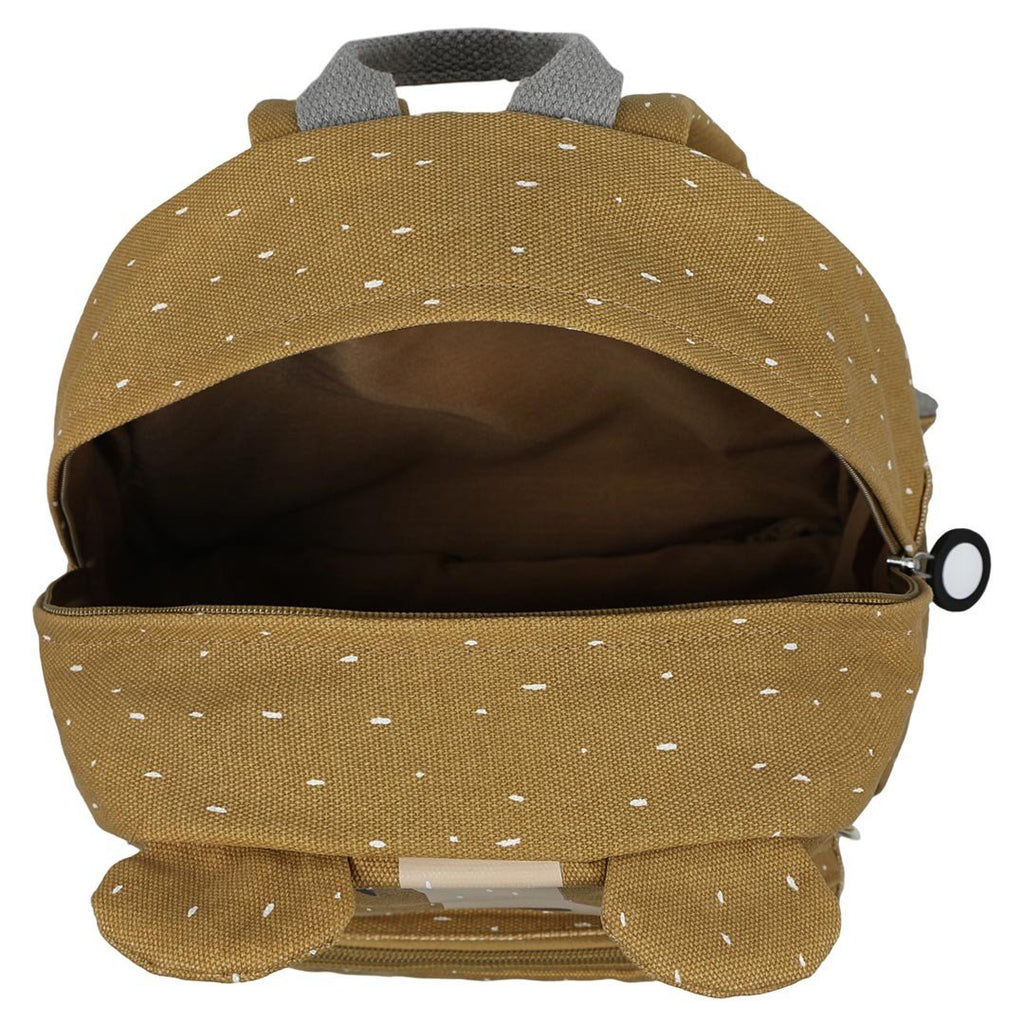 3. Interior view of Trixie Baby Mr. Bear backpack showing spacious main compartment, brown color