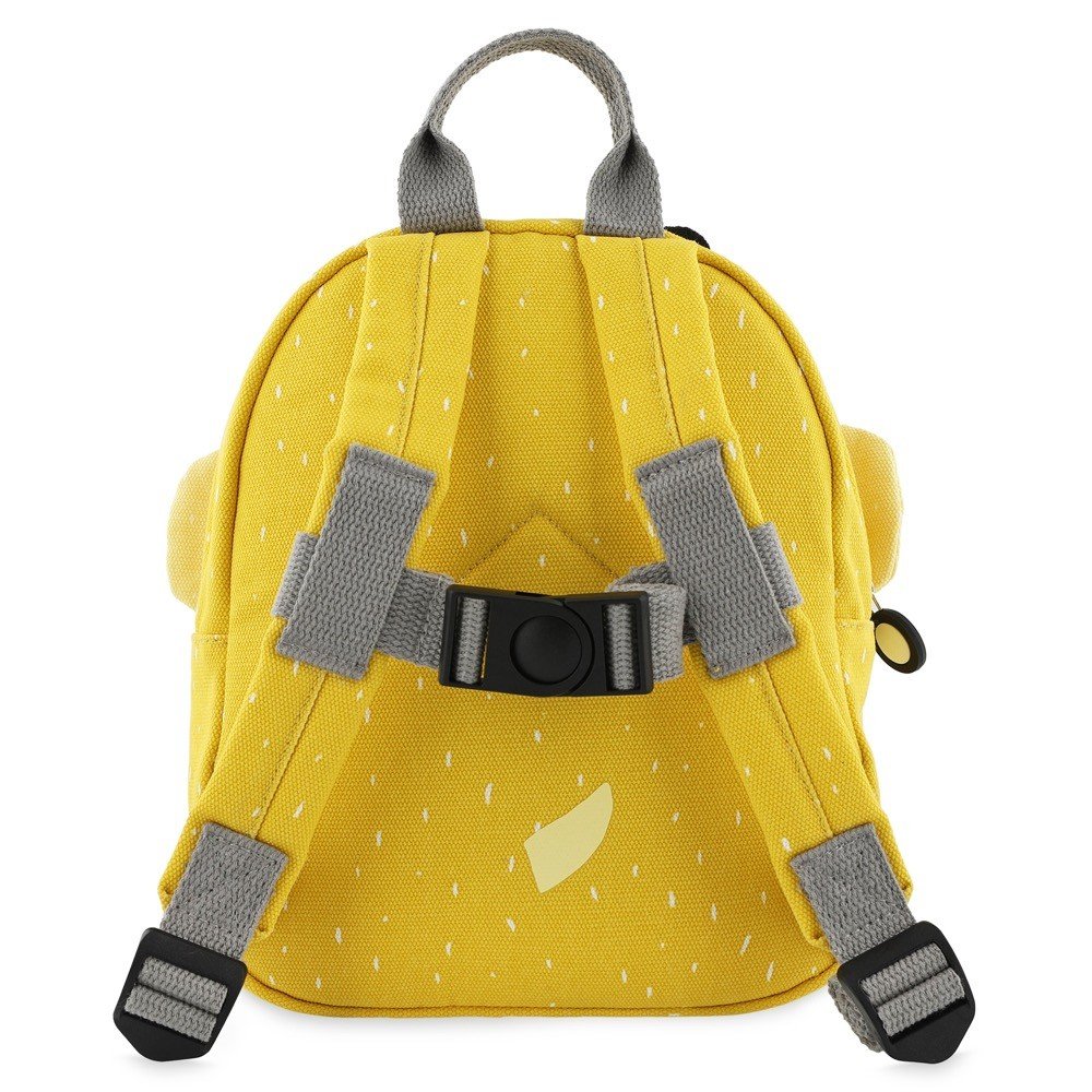 5. Back view of Mr. Bumblebee backpack showing adjustable grey shoulder straps and chest strap