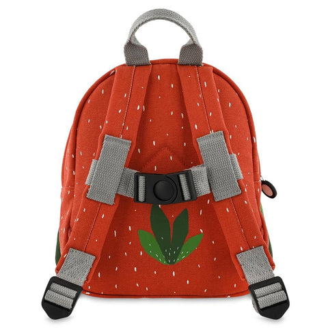 3. Back view of Trixie Baby Mr. Parrot backpack showing adjustable grey straps and chest strap