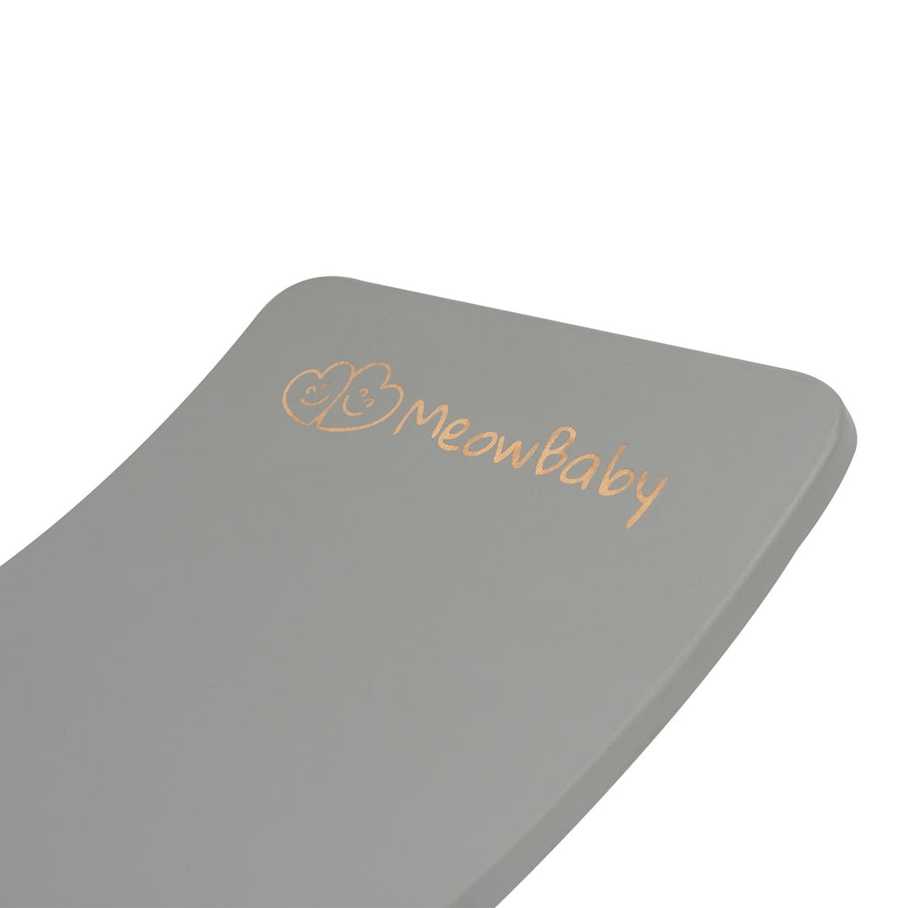 3. Close-up of grey balance board with MeowBaby logo on top surface