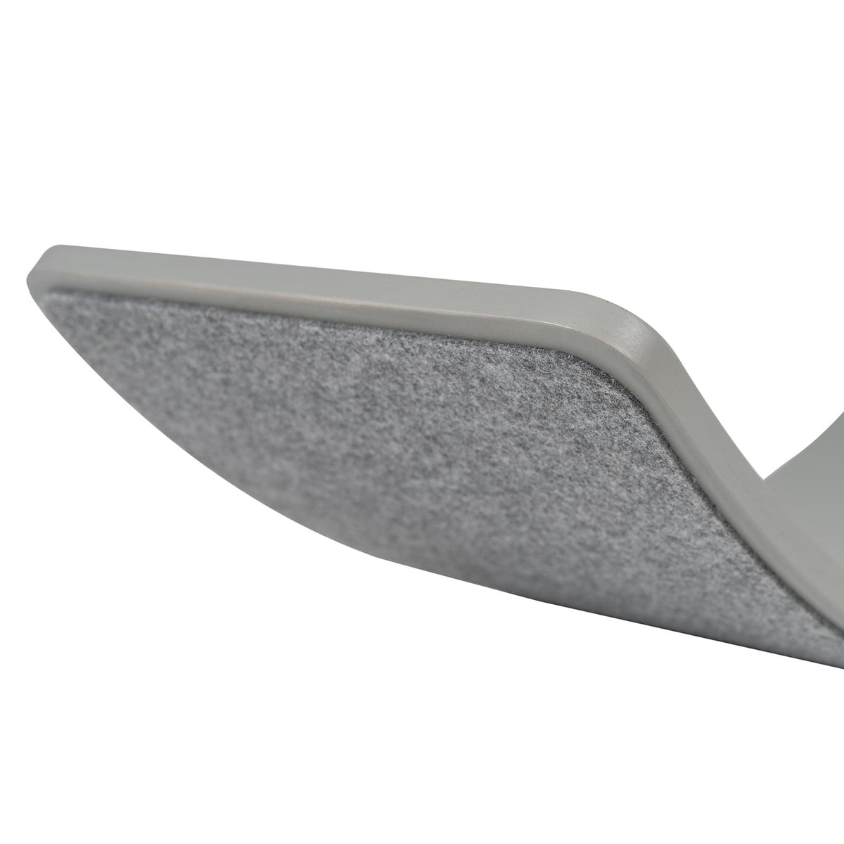 3. Close-up of grey balance board with felt underside, highlighting edge detail