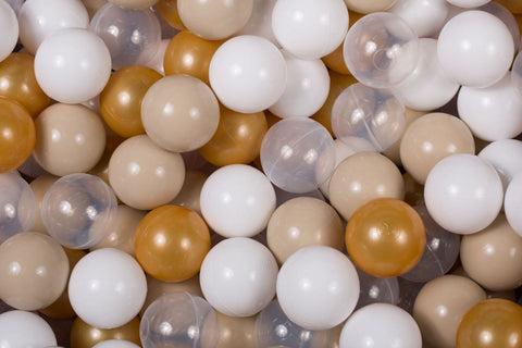 2. Assortment of beige, white, and transparent plastic ball pit balls by MeowBaby, suitable for children's play and sensory integration therapy, shown in a studio setting.