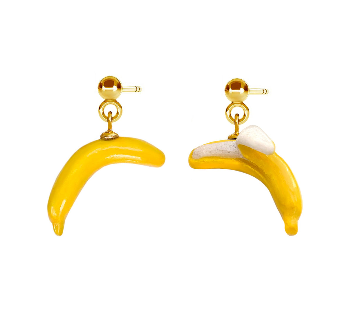 2. SCULP Banana Love earrings in handcrafted ceramic with 24K gold accents, studio shot