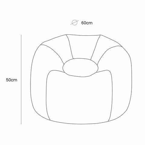 2. Size chart for Floreo bean bag showing dimensions of 60cm diameter and 50cm height