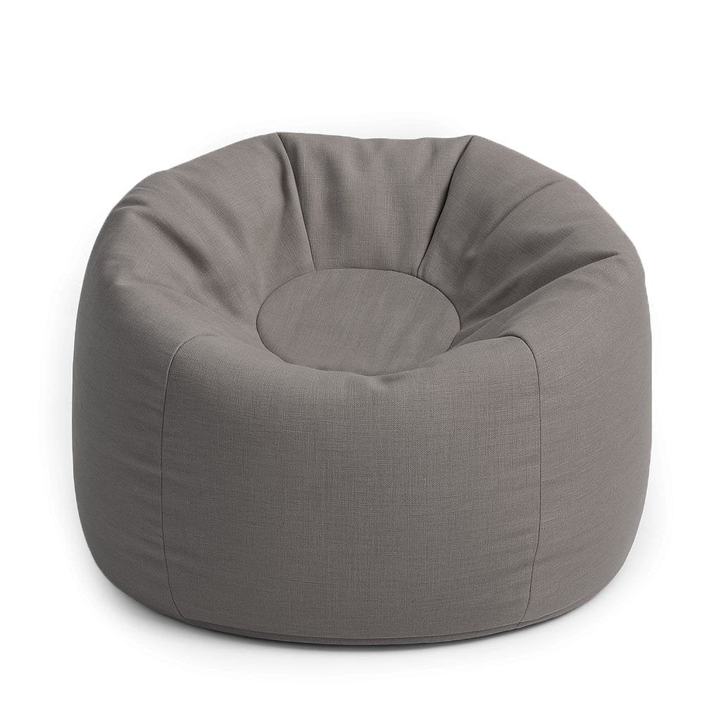 1. Taupe bean bag with soft polystyrene filling and water-resistant fabric, shown in a studio setting