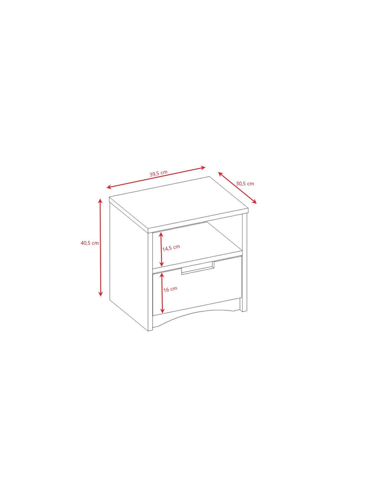 5. Size chart for Kocot Kids bedside table showing dimensions in centimeters