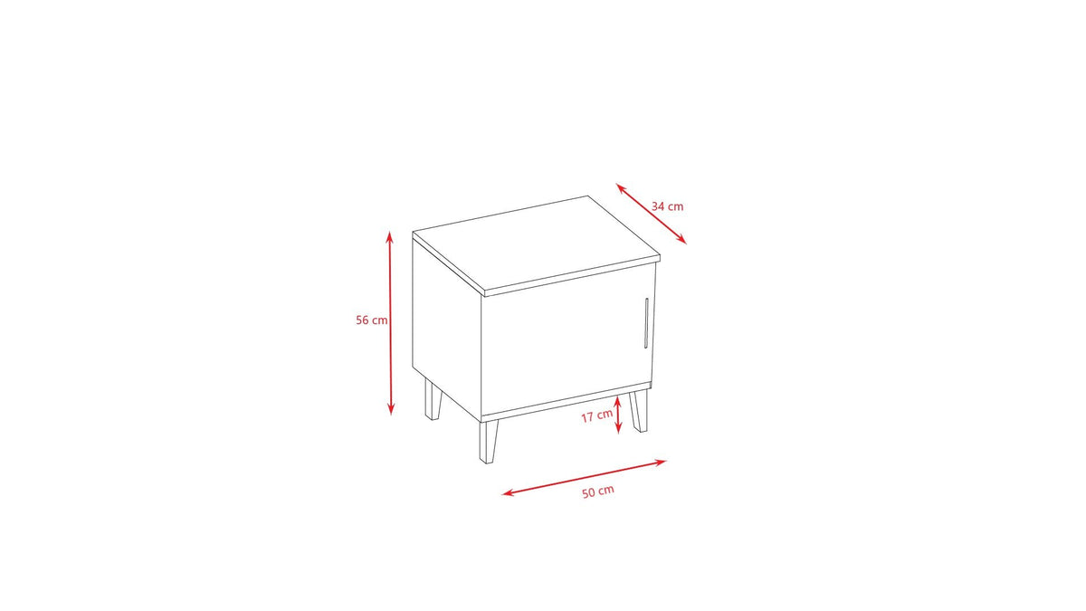 5. Size chart for grey bedside table showing dimensions in centimeters