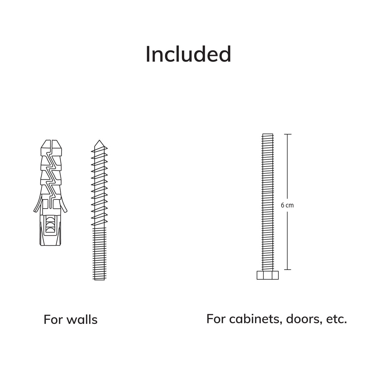 3. Size chart showing included screws for Beech Wood & Ceramic Wall Hook installation