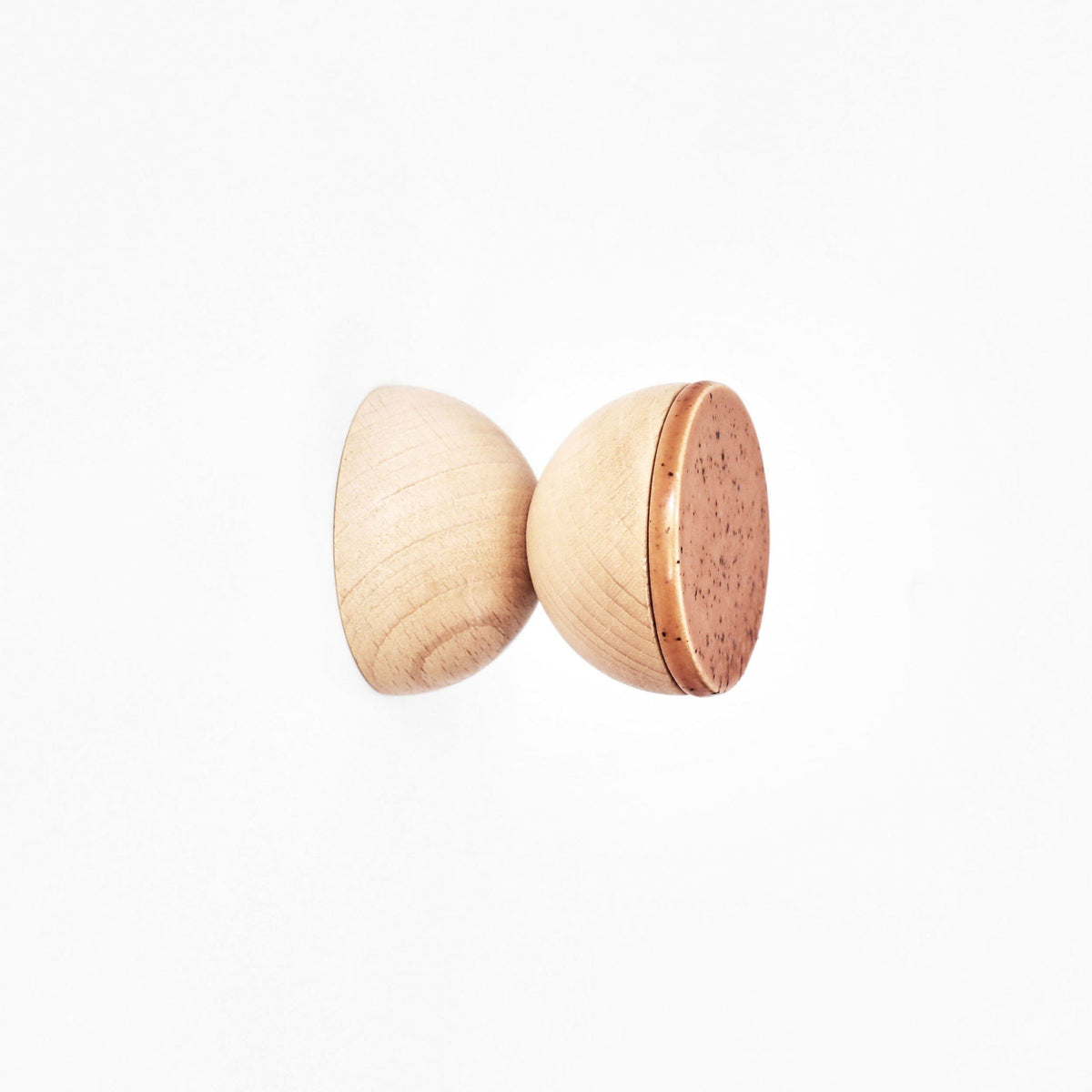 4. Close-up of Beech Wood & Ceramic Wall Hook with terracotta orange speckled design, showing geometric shape