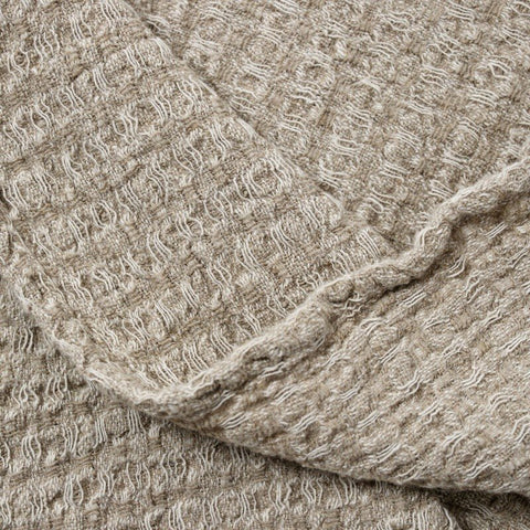5. Close-up of grey textured linen fabric showing detailed weave pattern
