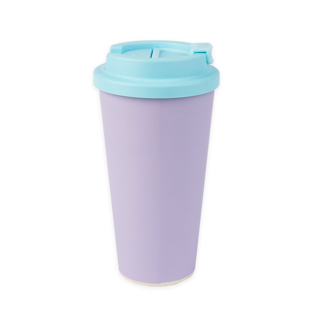 4. Back view of Biodegradable Take-Away Mug Pippi in blue, showing plain design and secure lid
